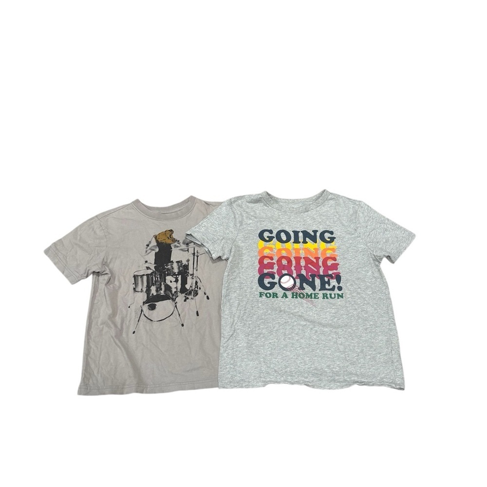 273. Kids Graphic Tee Set - Gray & Light Gray Short Sleeve Shirts Boys Size 7-8